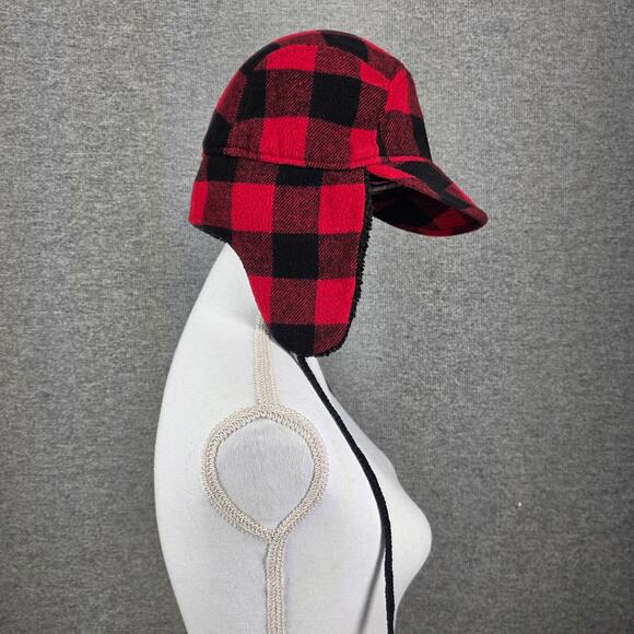 MOSS-MARKET BUFFALO PLAID TRAPPER HAT RED & BLACK – FLEECE EAR FLAPS, SIZE L/XL - Picture 4 of 8